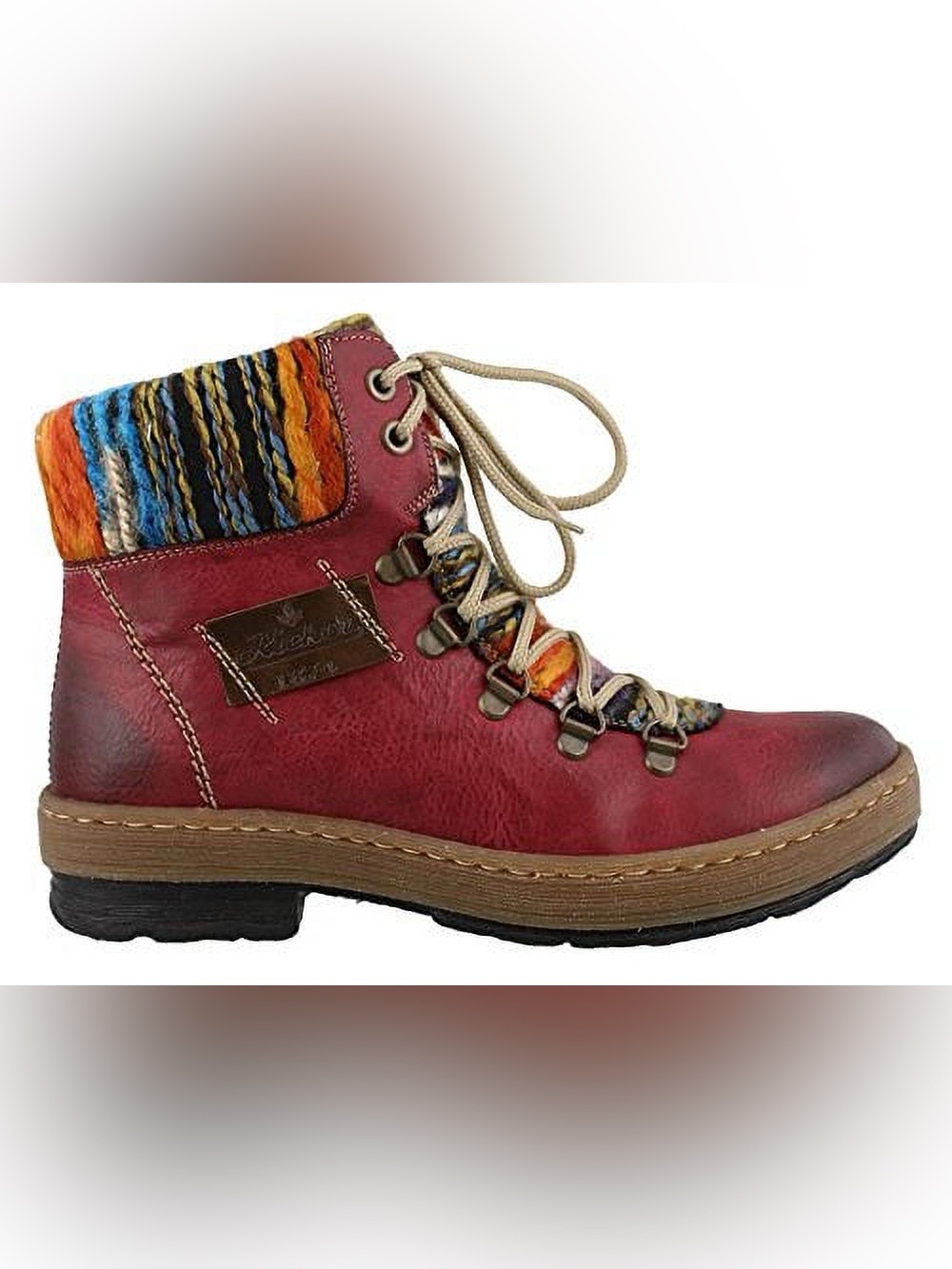 Rieker boots womens 9 red leather z6743 ankle lace up hiking wool knit alpine
